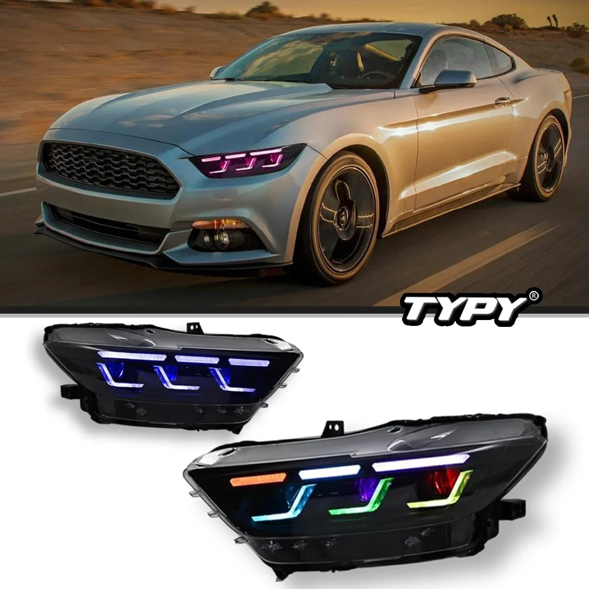 RGB Headlight LED Projetor Headlight For Ford Mustang 2015-2017