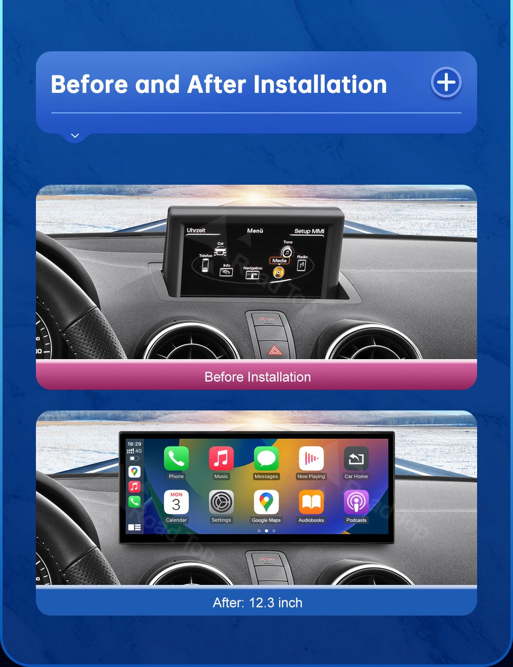 12.3inch Multimedia Player Carplay Display For Audi 2012-2018