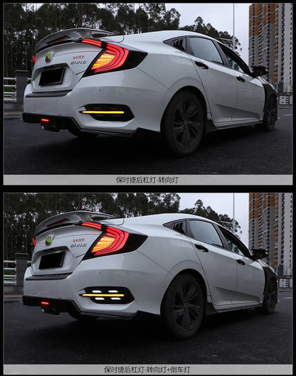 Carbon Fiber Rear Bumper Fog Lights For Honda Civic 10th Gen 2016-2020