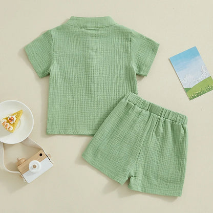2Pc Plain Button Up Outfit 12M-4T
