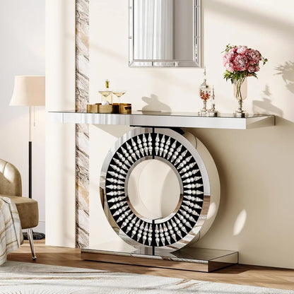 Mirror Console Table with Crystal-encrusted Base