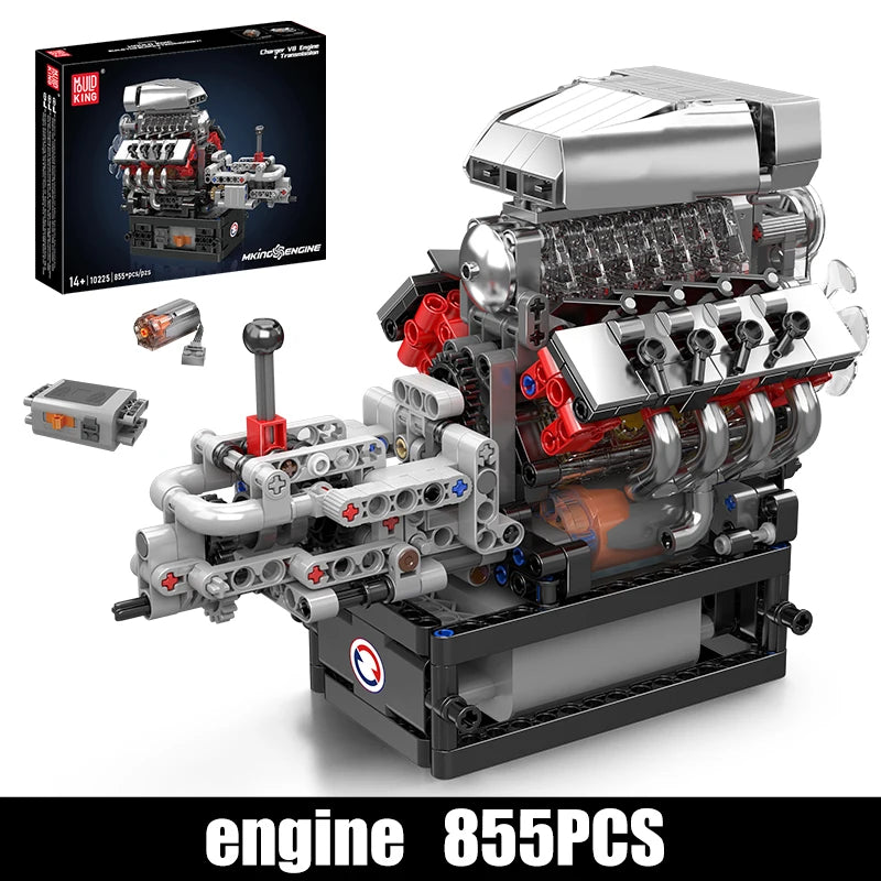 Mould King 10225 Motorized V8 Car Engine Building Block Assembly
