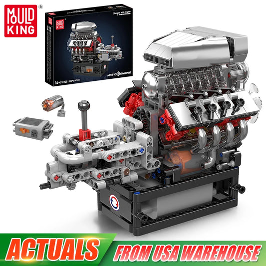 Mould King 10225 Motorized V8 Car Engine Building Block Assembly