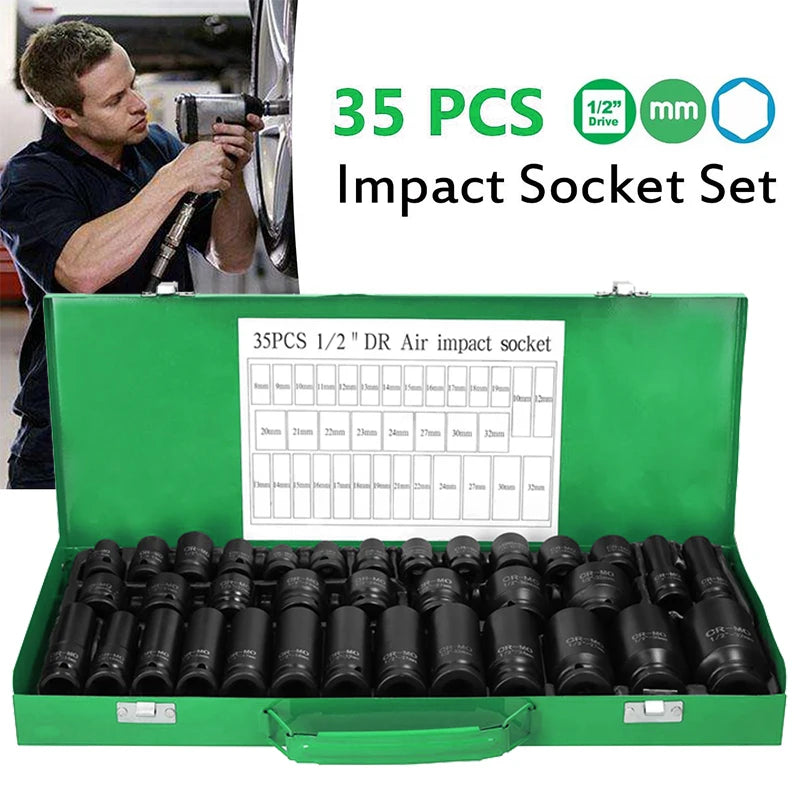 35pcs Professional Heavy-Duty 1/2" Impact Socket Set