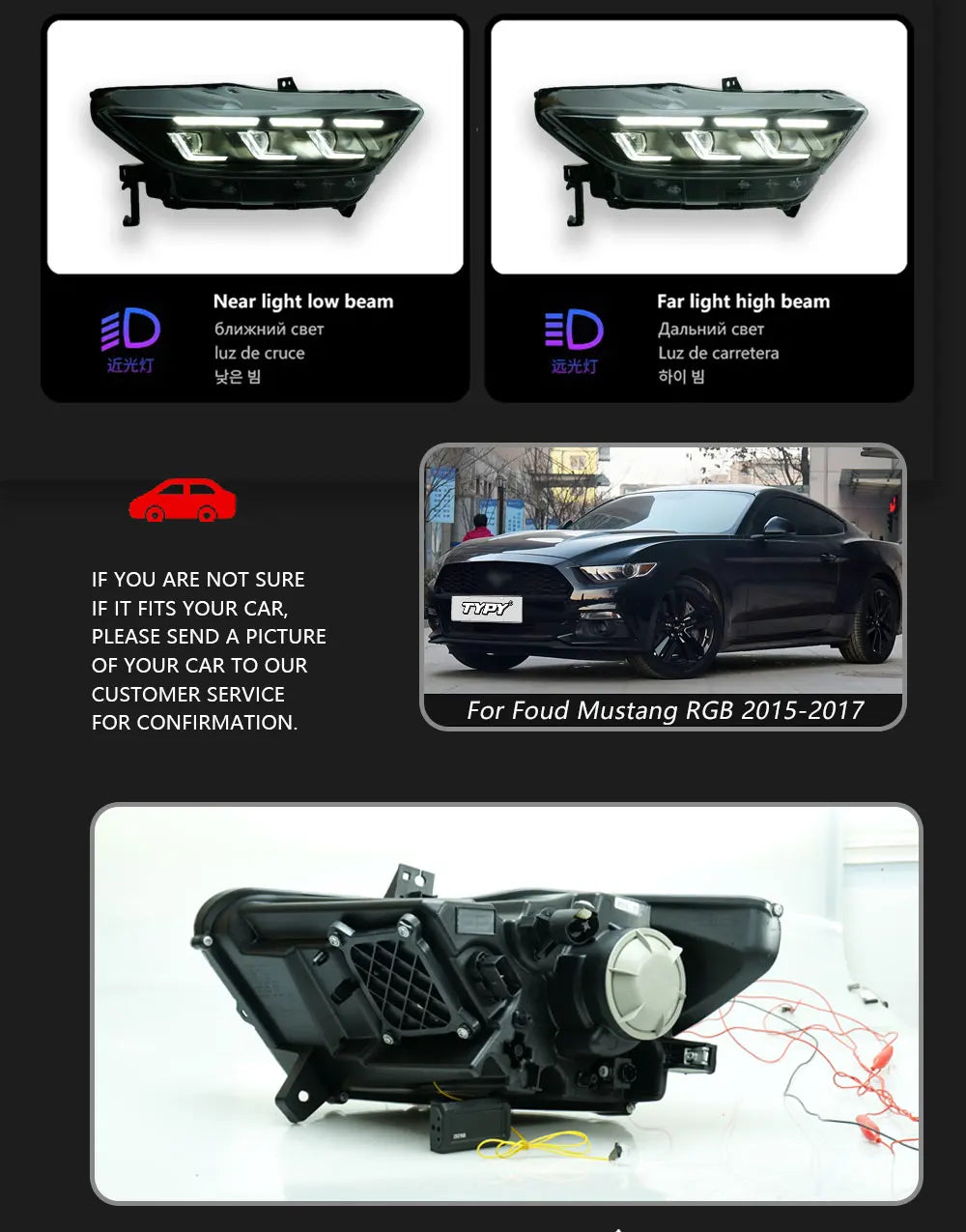 RGB Headlight LED Projector For Ford Mustang 2015-2017