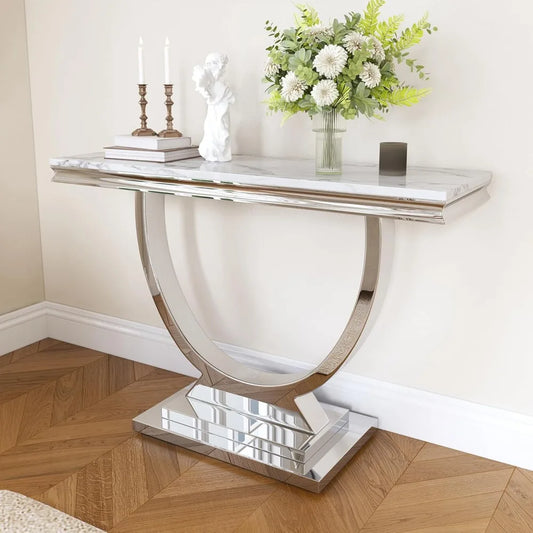 U Shaped Marble Top and Silver Stainless Steel Frame