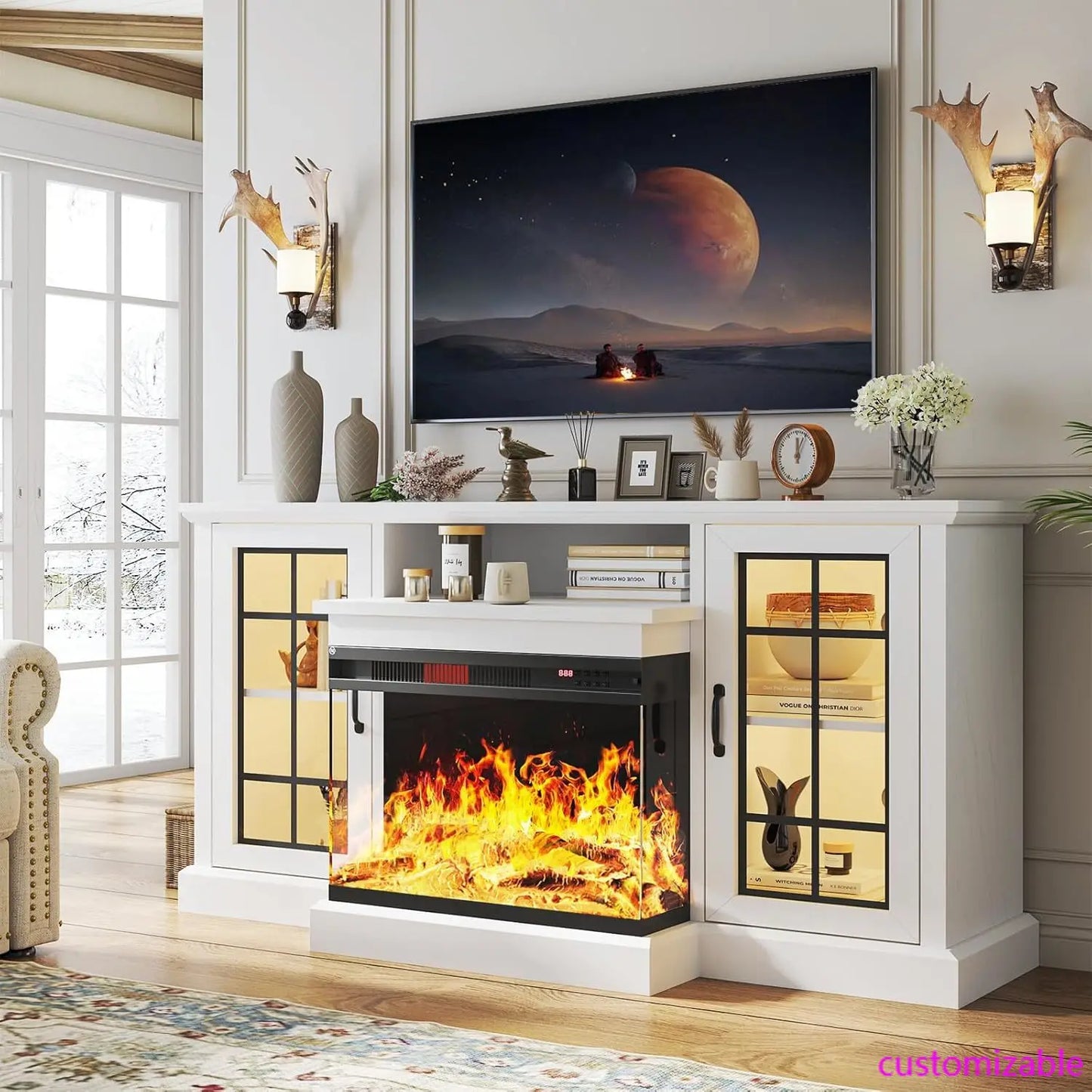 Elegant Glass Fireplace Stand 59”