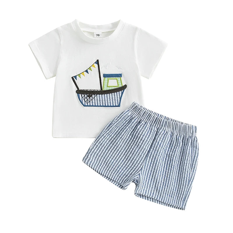 2Pc Embroidered Boat Set 6m-3T