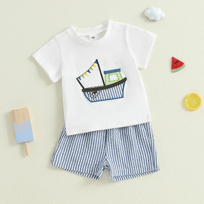 2Pc Embroidered Boat Set 6m-3T