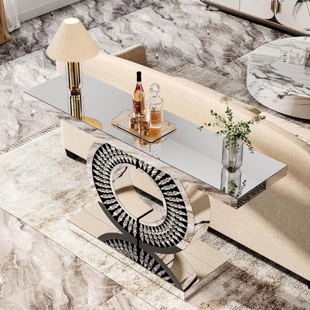 Mirror Console Table with Crystal-encrusted Base