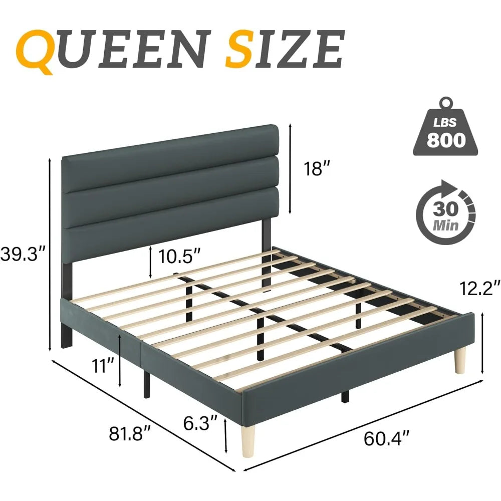 Velvet Padded Queen Size Bed Frame