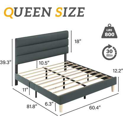 Velvet Padded Queen Size Bed Frame