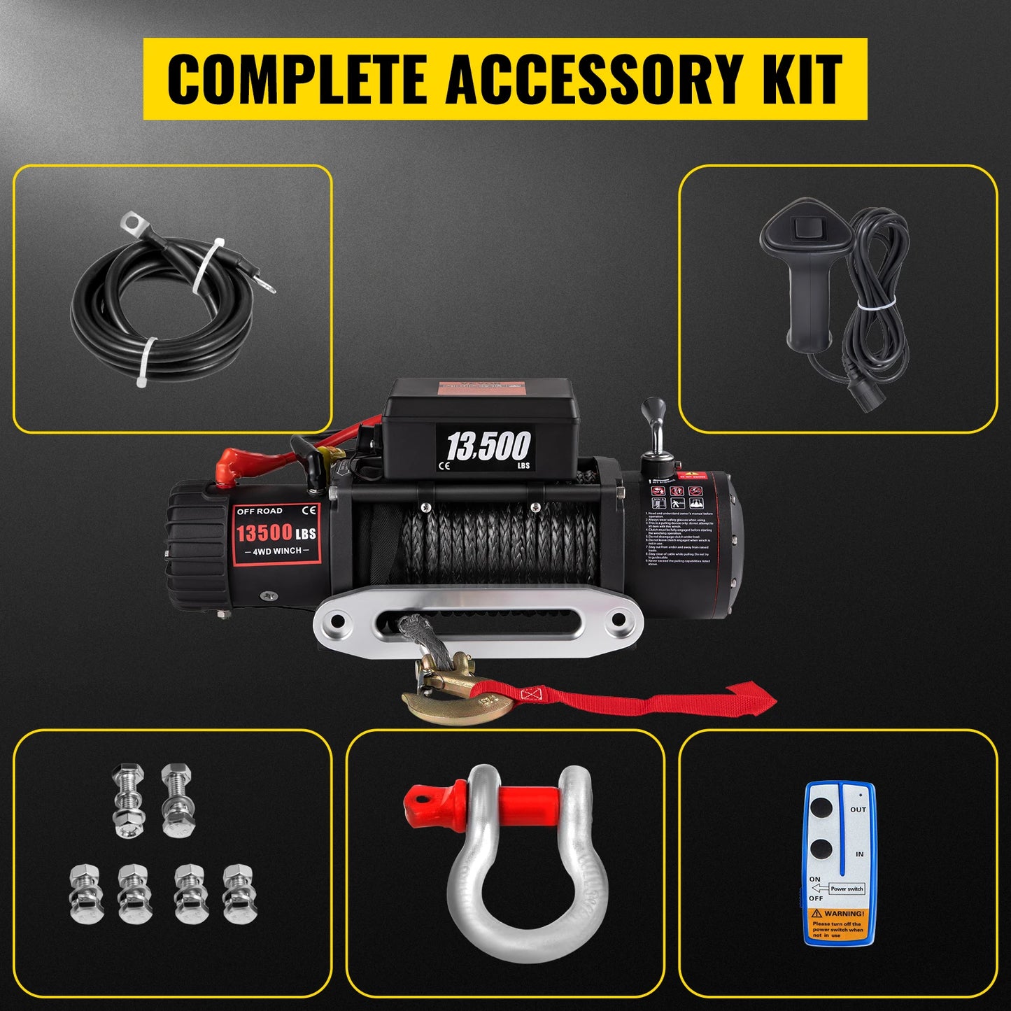 VEVOR 12V 13500 LBS Electric Winch 27M/92FT Synthetic Tow Rope Lifting Treuils Hoist for 4X4 Car Trailer ATV Truck Off Road Boat