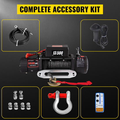 VEVOR 12V 13500 LBS Electric Winch 27M/92FT Synthetic Tow Rope Lifting Treuils Hoist for 4X4 Car Trailer ATV Truck Off Road Boat