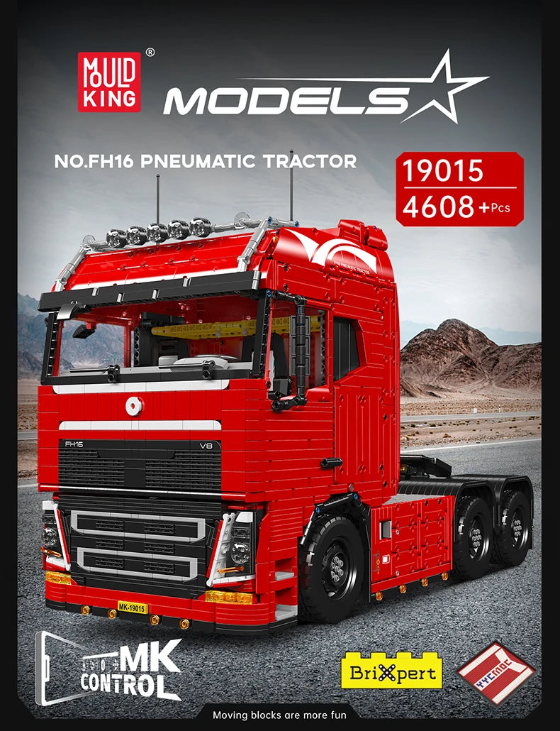 Mould King 19015 Remote Control FH16 Pneumatic Tractor Model Assembly