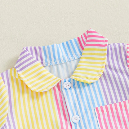 1Pc Colorful Striped Buttoned Jumpsuit 0-12M