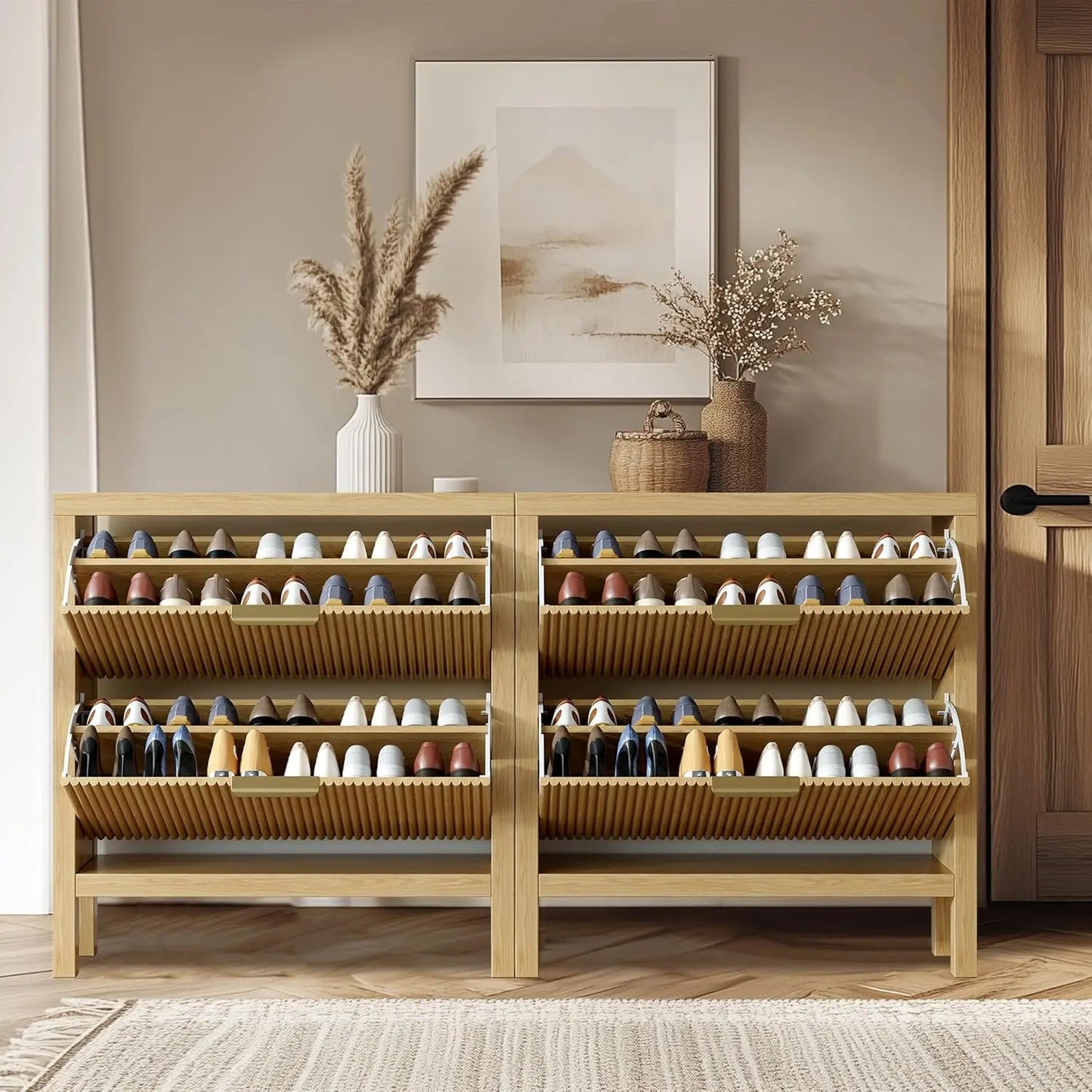 2-Tier Flip-Top Shoe Cabinet