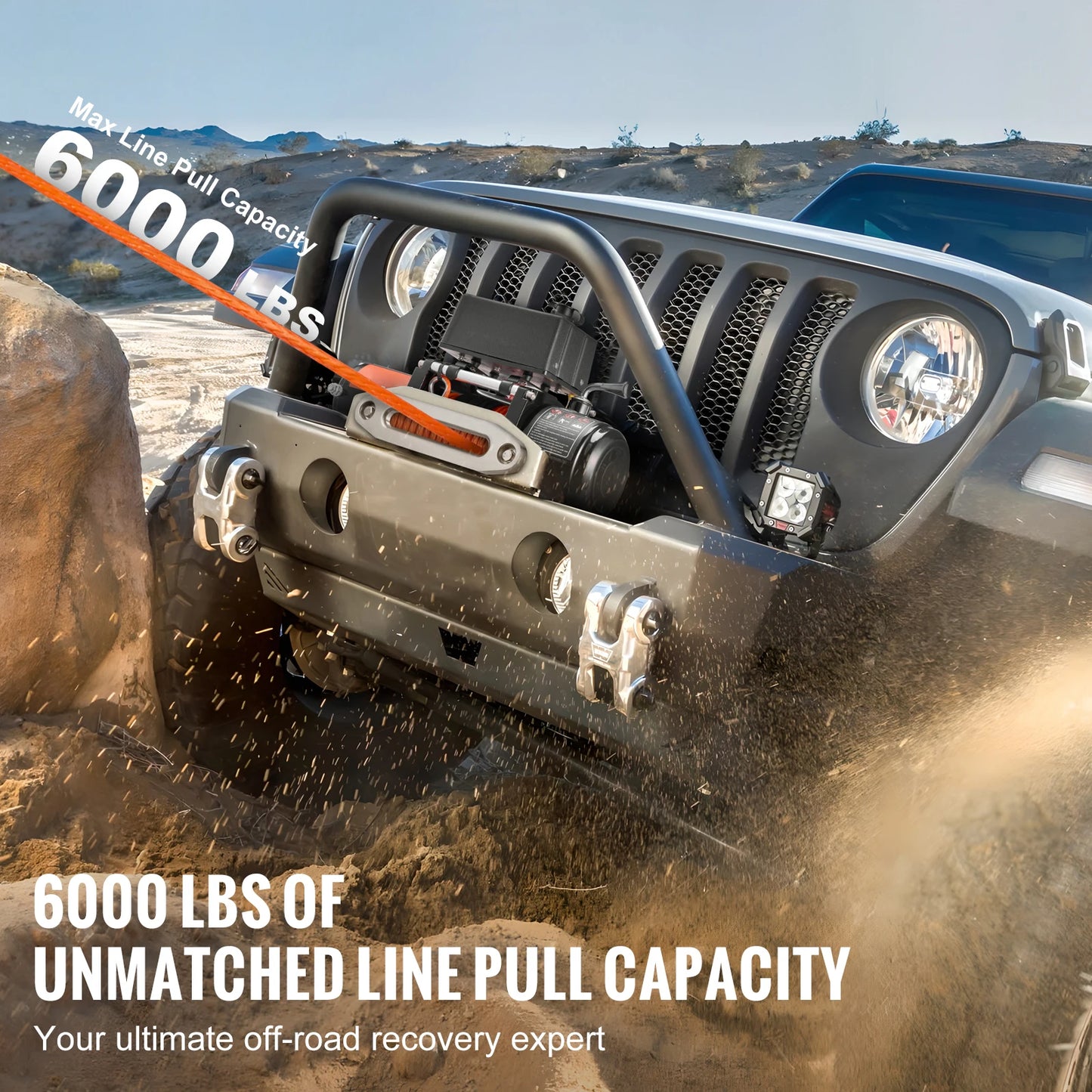 Vevor 6000lbs Electric Winch Winch with 1/4 in 55 ft Synthetic Rope