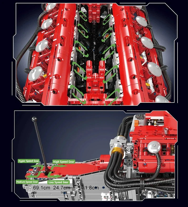 Mould King 10169 V12 Engine Building Blocks Assembly