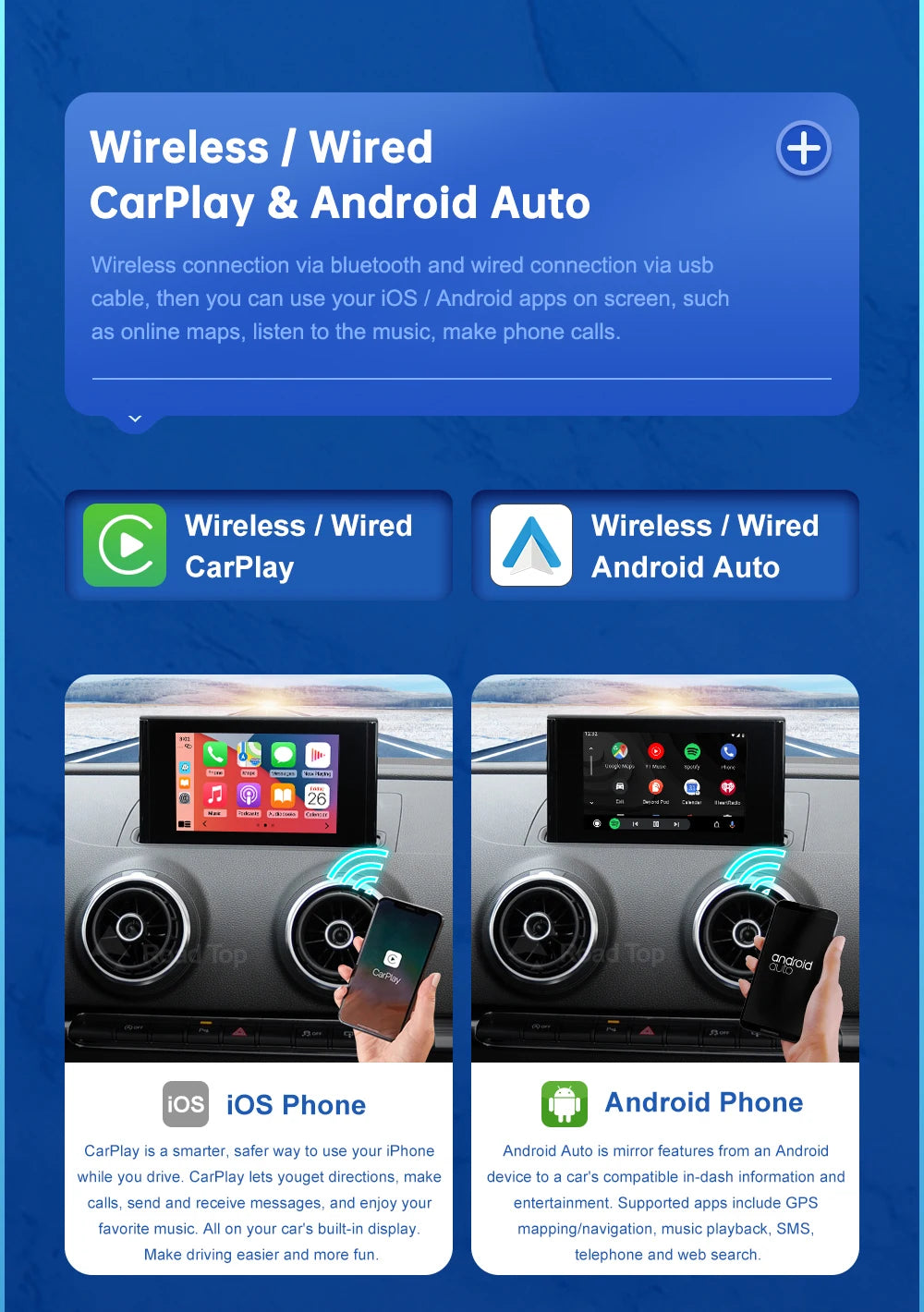 Carplay Wireless Android Auto interface For Audi A3 S3 2013-2018