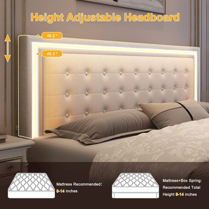 Velvet Full XL LED Bed Frame W/ 4 Storage Drawers