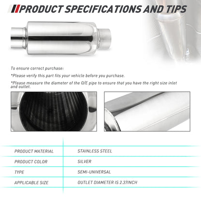 2.5"/3'' Stainless Steel Muffler Length 12" For Ford