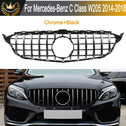Chrome + Black Front Grille For Mercedes-Benz W205 C250 C300 2015-2018