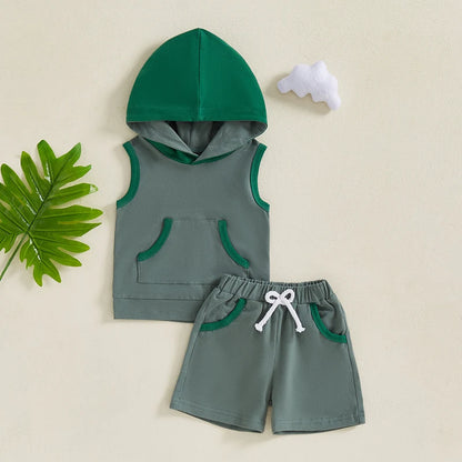 2Pc Sleeveless Hoodie & Shorts Set 6m-3T