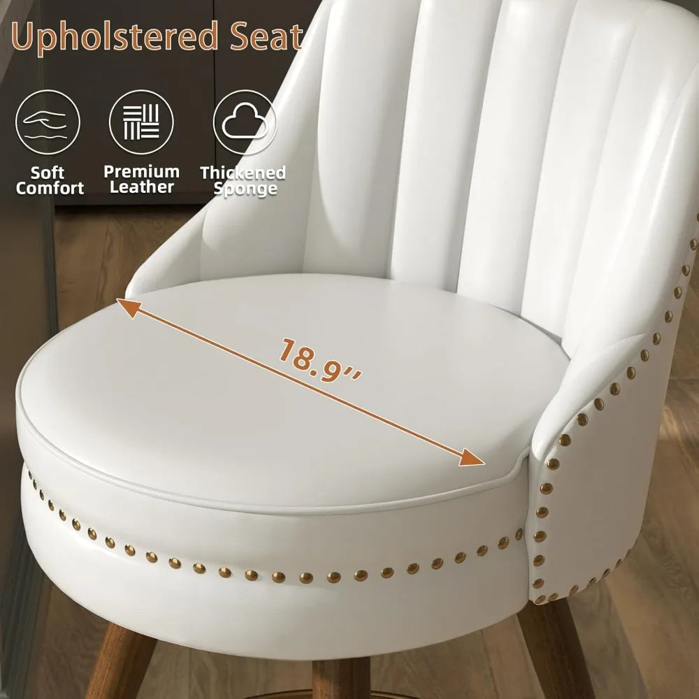 Set of 2 24" White Leather Bar Stool