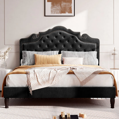 Queen Adjustable Velvet Headboard & Bed Frame