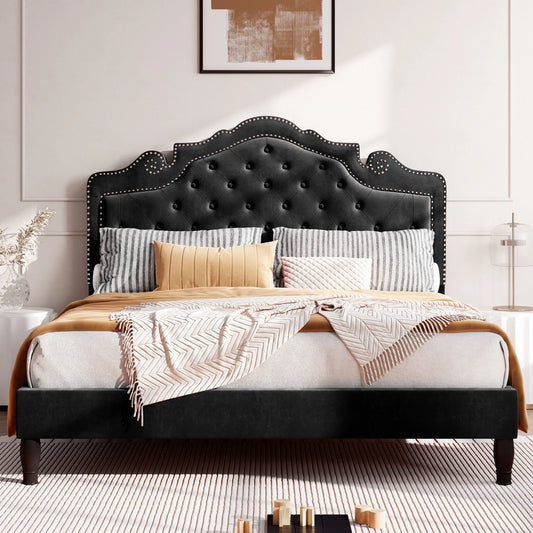 Queen Adjustable Velvet Headboard & Bed Frame