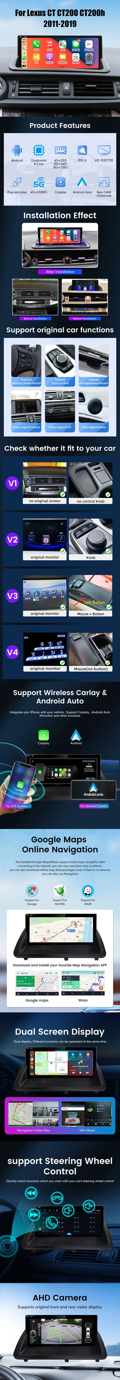 10.25” Navigation Multimedia Player Carplay For Lexus 2011-2019