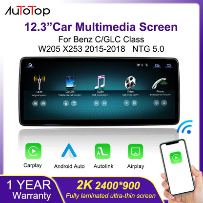Wireless Carplay Android Auto Touchscreen for BENZ C CALSS W205 GLC 2015 - 2018