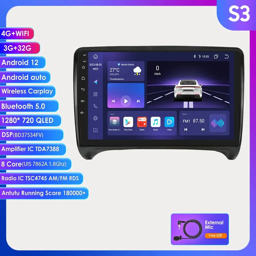 CarPlay Android Auto radio For Audi TT MK2 8J 2006-2014