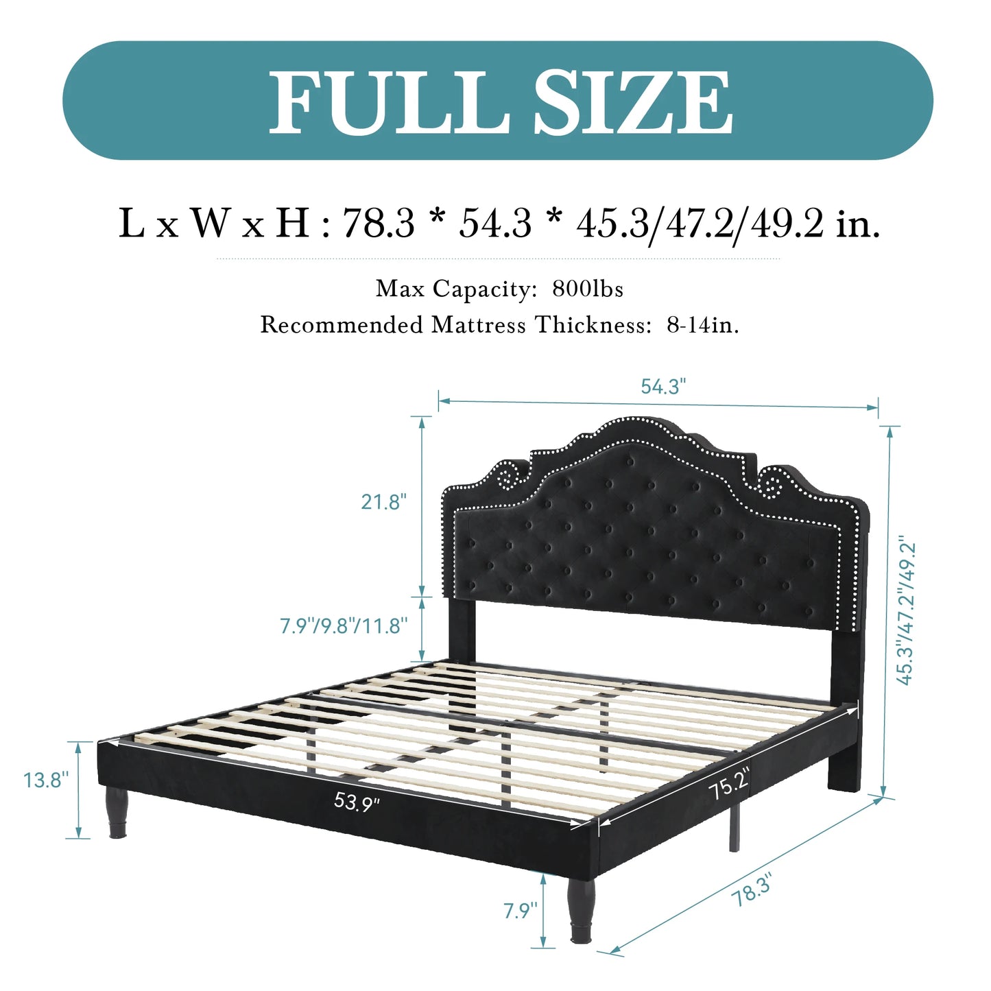 Queen Adjustable Velvet Headboard & Bed Frame