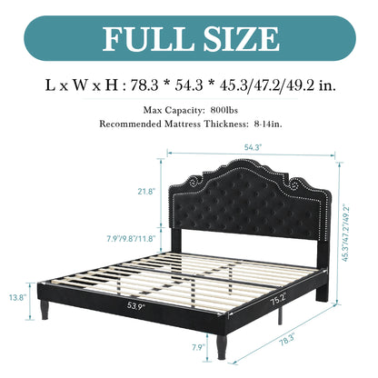 Queen Adjustable Velvet Headboard & Bed Frame