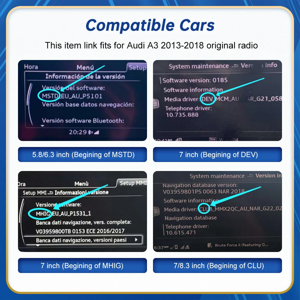 Carplay Wireless Android Auto interface For Audi A3 S3 2013-2018