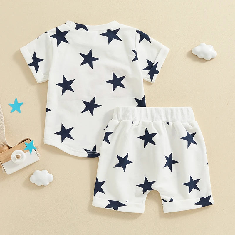 2Pc Red White & Blue Stars USA Outfit 6M-5T