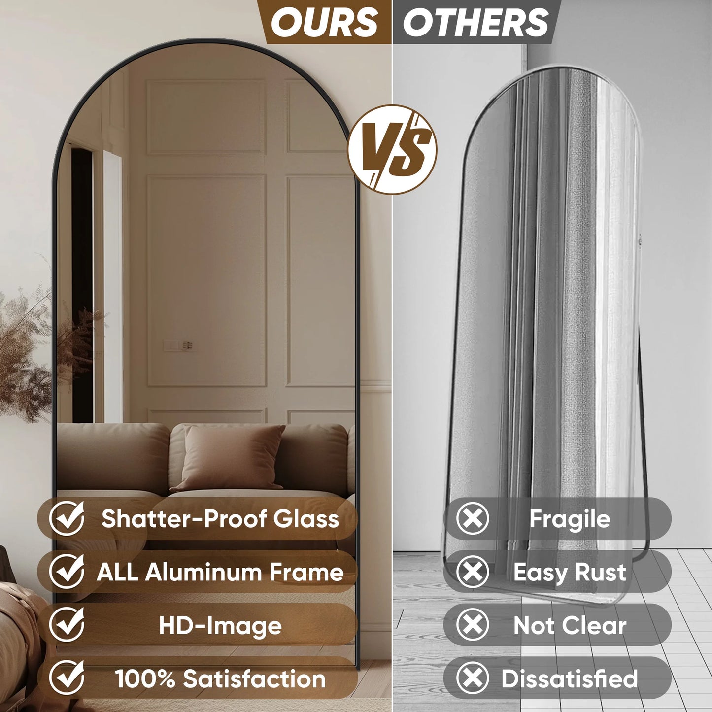 76"x34" Arch Floor Mirror