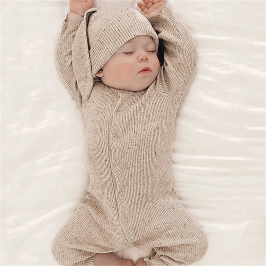 1Pc Beige Onesie W/ Bunny Hat 0-18M
