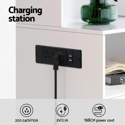 Bedside Nightstand Bookshelf W/ Charging Station
