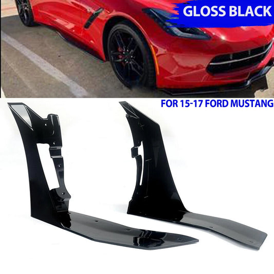 Black Front Bumper Splitters For Ford Mustang 2015-2022
