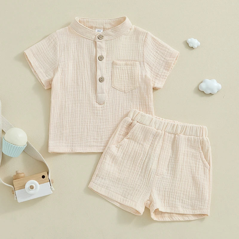2Pc Plain Button Up Outfit 12M-4T