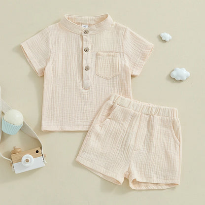 2Pc Plain Button Up Outfit 12M-4T