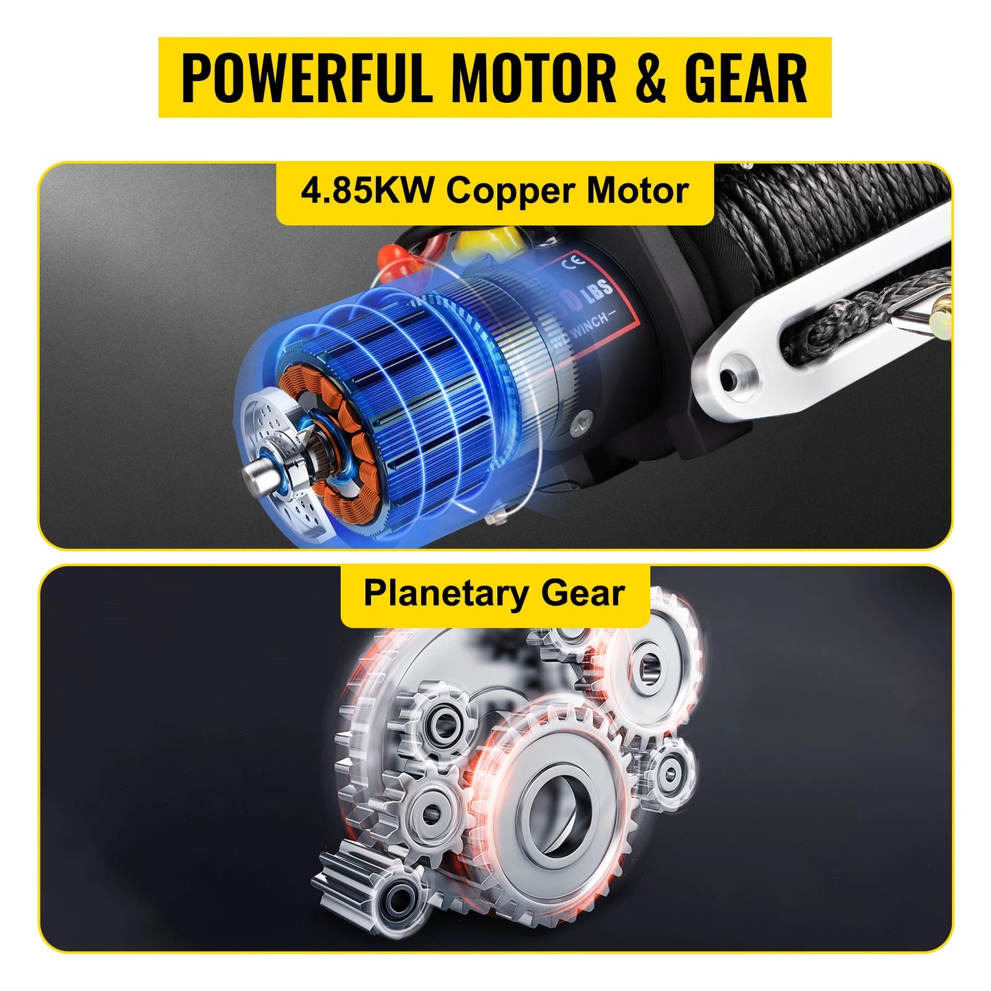 VEVOR 12V 13500 LBS Electric Winch 27M/92FT Synthetic Tow Rope Lifting Treuils Hoist for 4X4 Car Trailer ATV Truck Off Road Boat