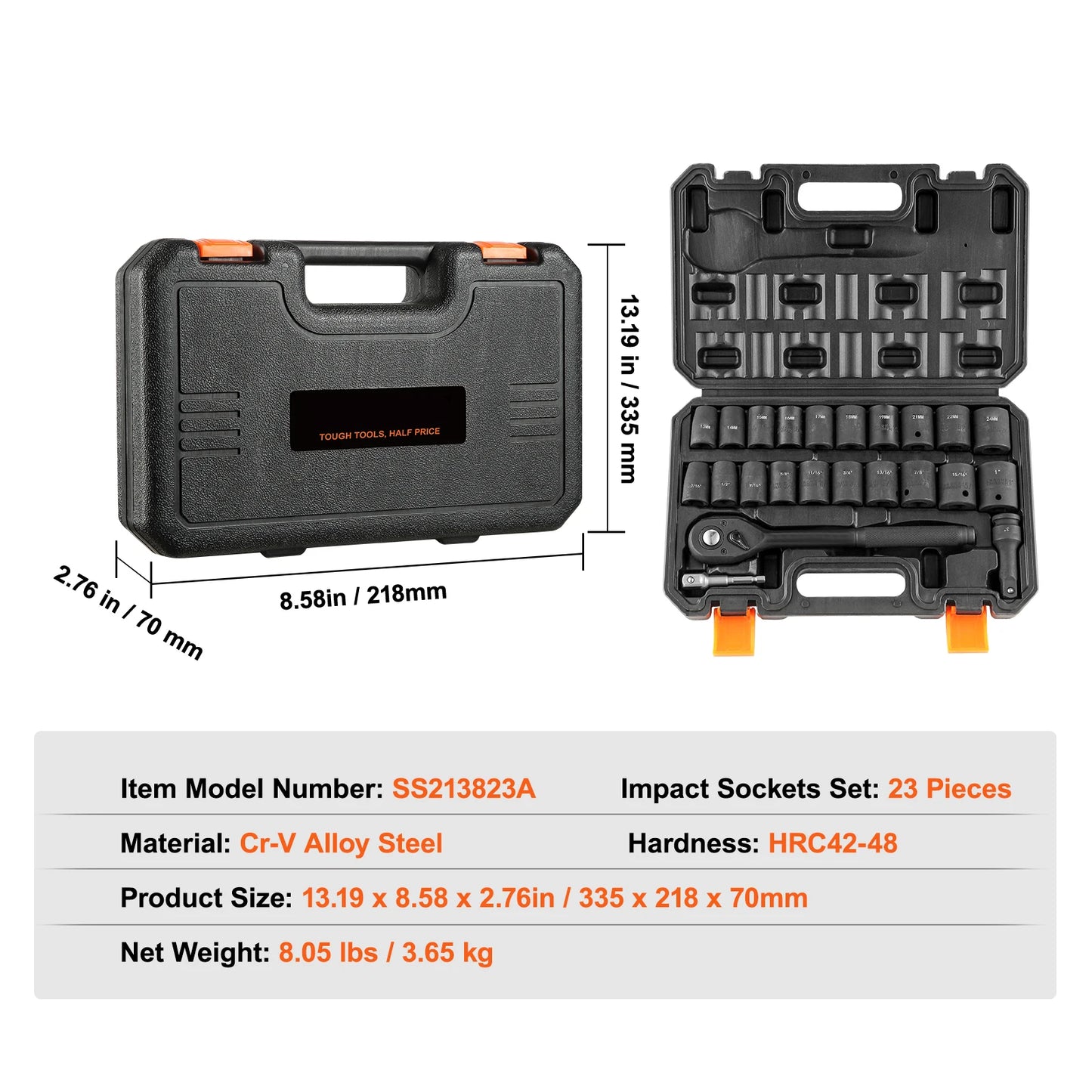 1/2" 3/8" Drive Impact Socket Set 23/33/34/48/65 PCs