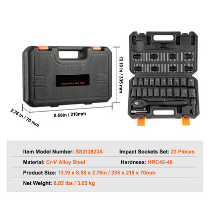 1/2" 3/8" Drive Impact Socket Set 23/33/34/48/65 PCs