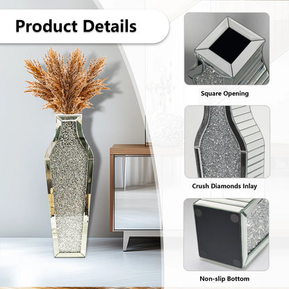 Tall Flower Vase Crushed Diamond Mirrored Floor Home Deco Vase
