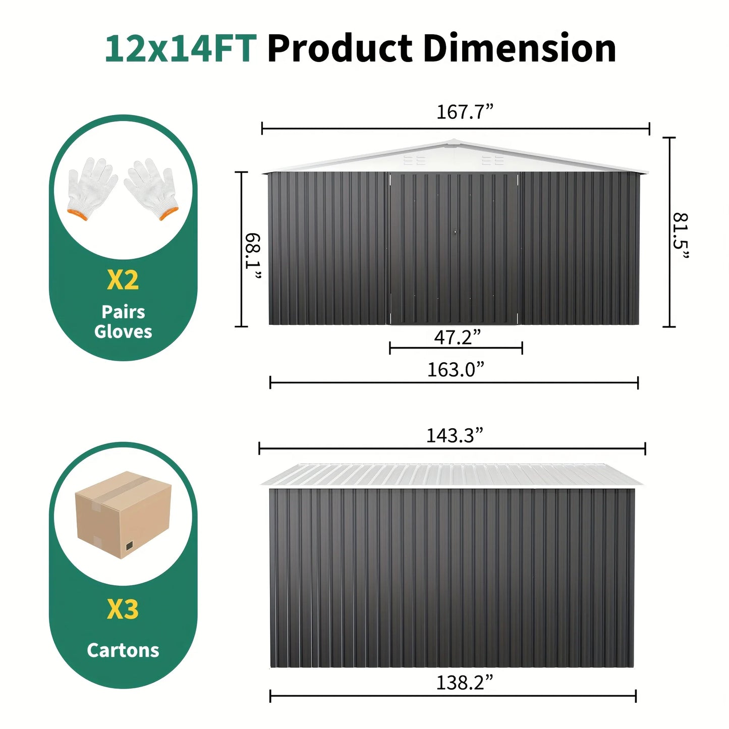 12x14FT Heavy Duty Steel Shed