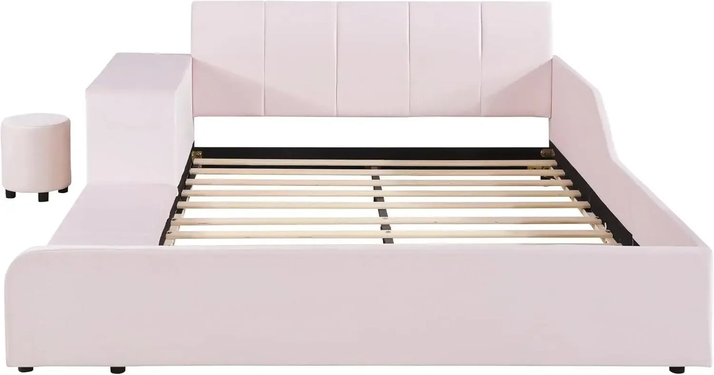 Velvet Upholstered Grounded Platform Bed